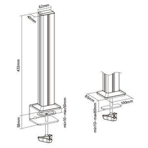 Set di 2 colonne in acciaio per montaggio su scrivania altezza regolabile per sistema SlatWall - Con morsetto