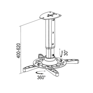 Staffa proiettore da soffitto orientabile 360°, estensibile 40 - 62 cm portata 15kg - Oniroview