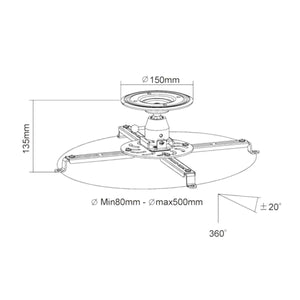 Staffa proiettore da soffitto orientabile, portata 25kg, lunghezza fissa - Oniroview