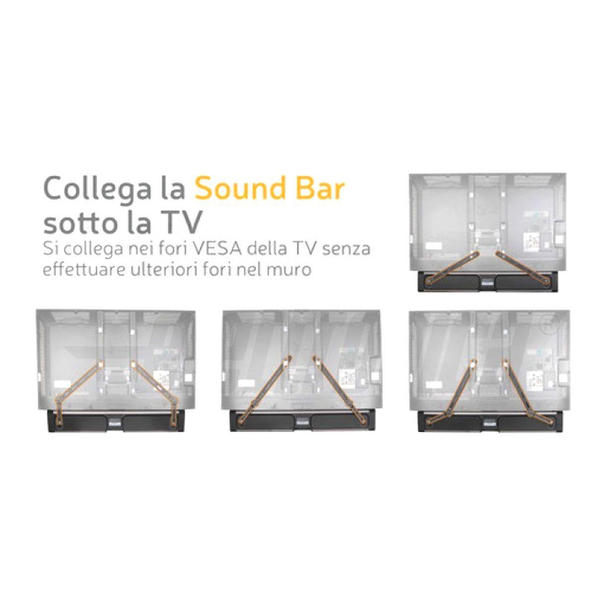 Staffe per sound bar universali fissabile ai fori vesa della televisione ideale per tv con rotazione - Oniroview