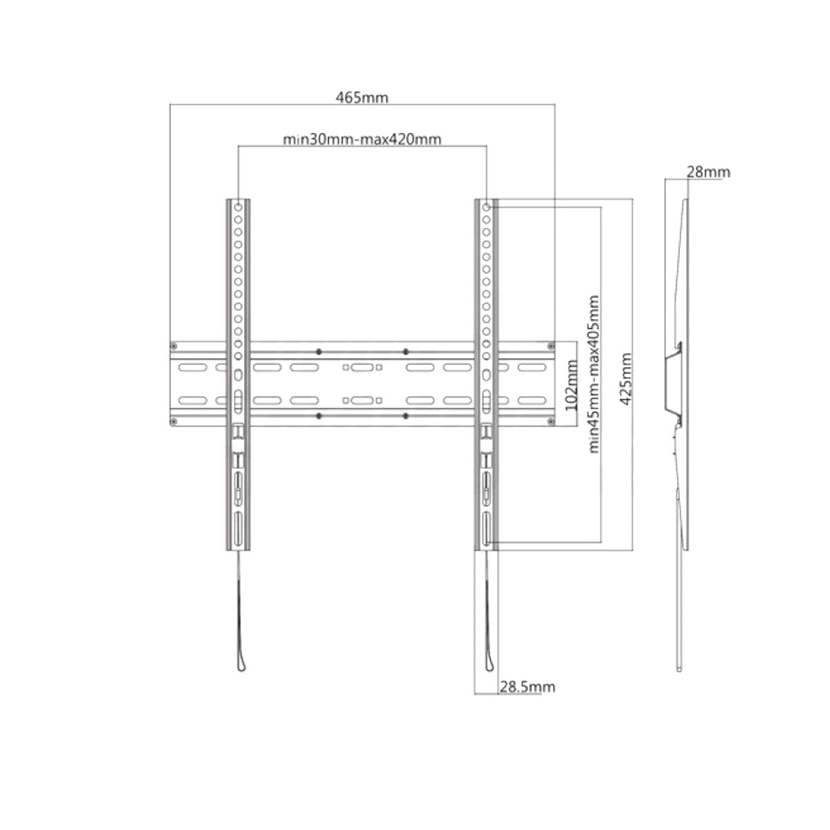 Supporto TV Parete 32 - 55 pollici Fisso Vesa 400, Acciaio Portata 35Kg