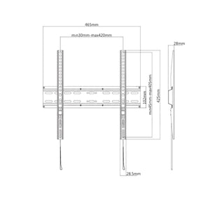 Supporto TV Parete 32 - 55 pollici Fisso Vesa 400, Acciaio Portata 35Kg