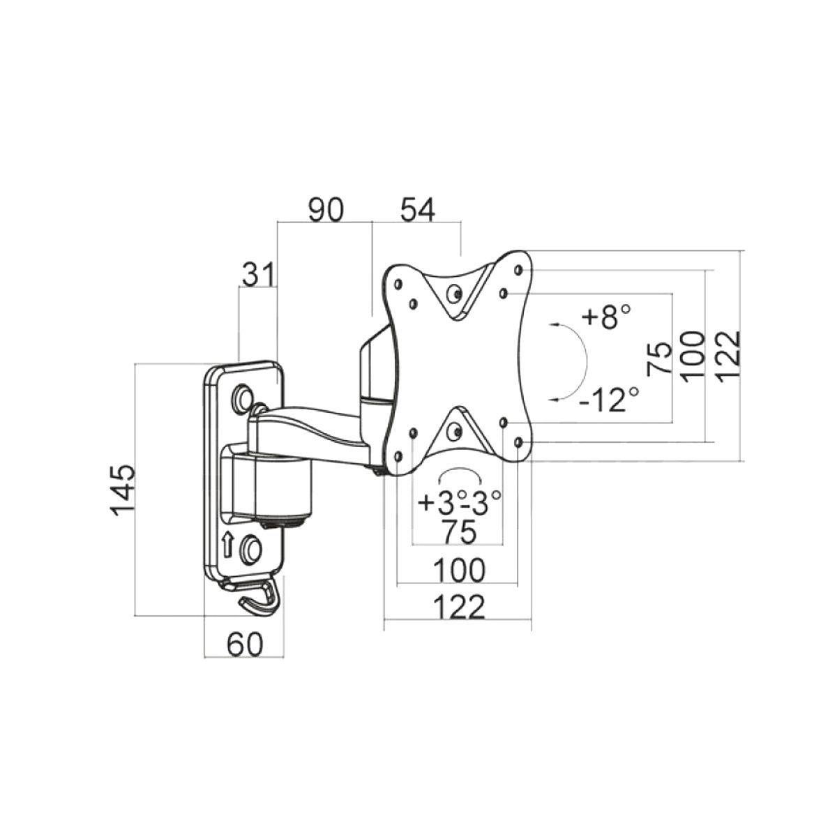 Supporto tv da muro orientabile 13 - 27 pollici 2 snodi acciaio vesa 100 portata 20kg easyclick - Oniroview