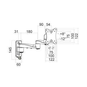 Supporto tv da muro orientabile 180° 13 - 27 pollici 3 snodi acciaio vesa 100 portata 20kg easyclick - Oniroview
