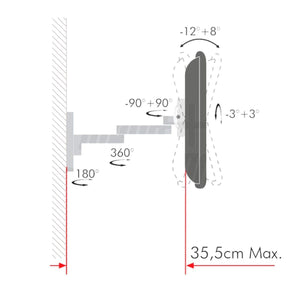 Supporto tv da muro orientabile 180° 13 - 27 pollici 3 snodi acciaio vesa 100 portata 20kg easyclick - Oniroview
