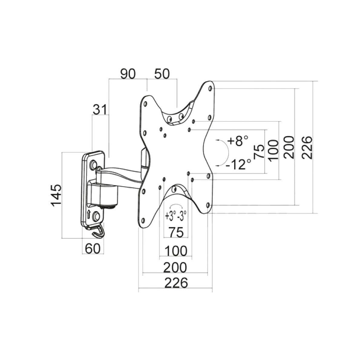 Supporto tv da muro orientabile 23 - 42 pollici premium 2 snodi acciaio vesa 200 portata 20kg easyclick - Oniroview