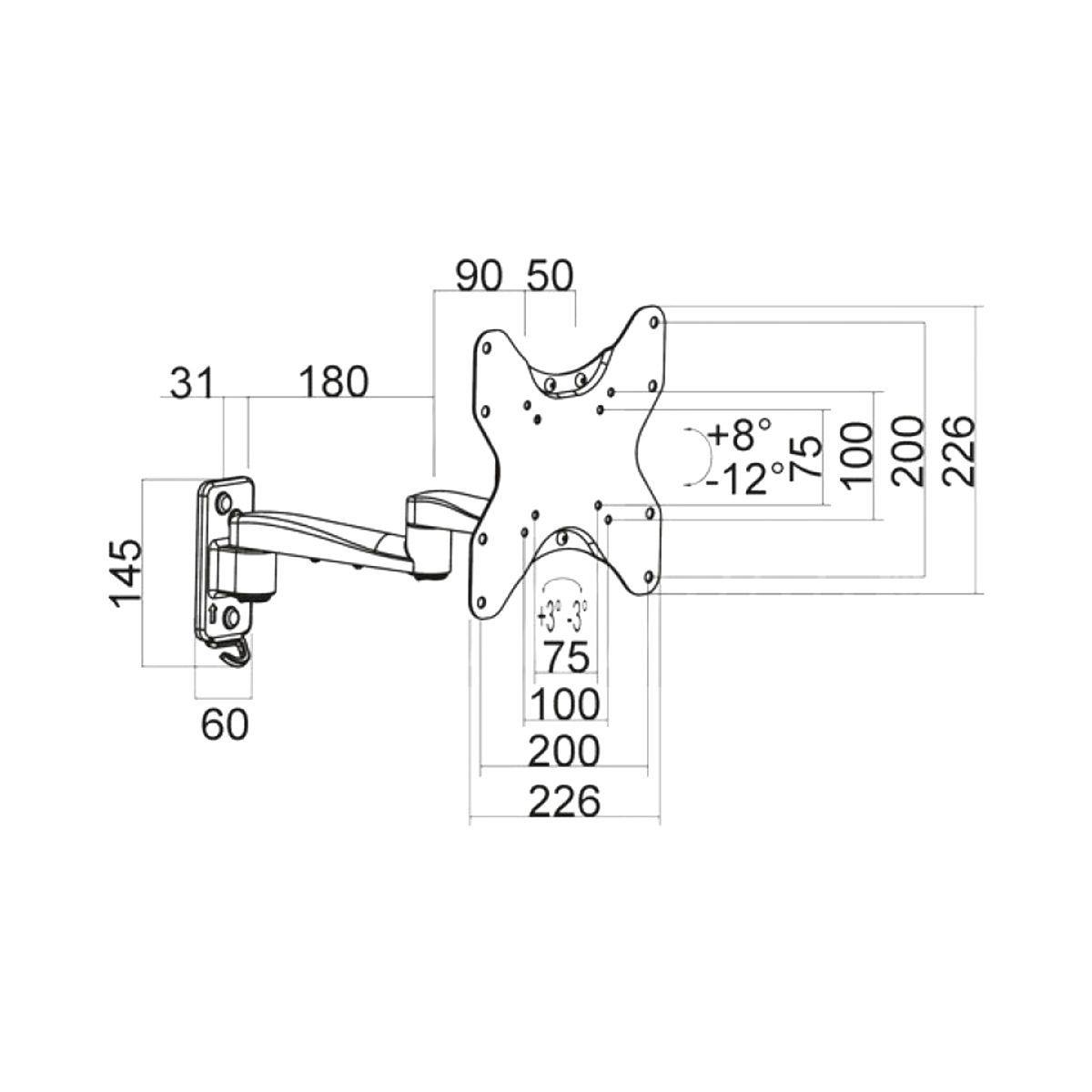 Supporto tv da muro orientabile 23 - 42 pollici premium 3 snodi acciaio vesa 200 portata 20kg easyclick - Oniroview