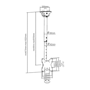 Supporto tv soffitto orientabile 23 - 42 pollici acciaio vesa 200 anche per soffitti inclinati - Oniroview