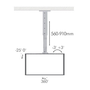 Supporto tv soffitto orientabile 23 - 42 pollici acciaio vesa 200 anche per soffitti inclinati - Oniroview