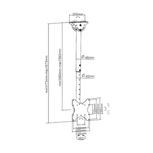 Supporto tv soffitto orientabile 23 - 42 pollici acciaio vesa 200, telescopico 106 156cm anche per soffitti inclinati - Oniroview