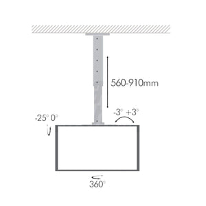 Supporto tv soffitto orientabile 32 - 55 pollici telescopico 56 - 91cm con anche per soffitti inclinati telescopico 56 - 91cm - Oniroview