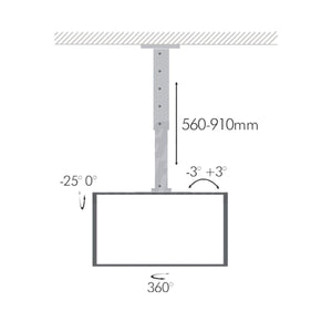 Supporto tv soffitto orientabile 37 - 70 pollici telescopico 56 - 91cm per soffitti inclinati - Oniroview