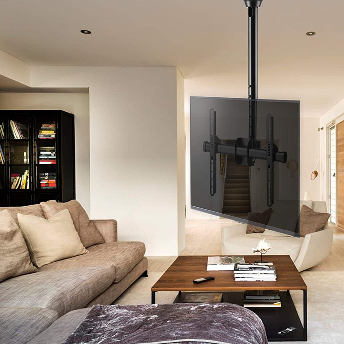 Supporto tv soffitto orientabile 23 - 42 pollici acciaio vesa 200, telescopico 106 156cm anche per soffitti inclinati