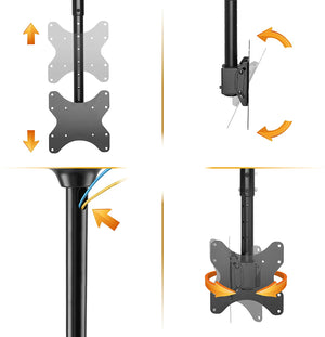 Supporto tv soffitto orientabile 23 - 42 pollici acciaio vesa 200, telescopico 106 156cm anche per soffitti inclinati