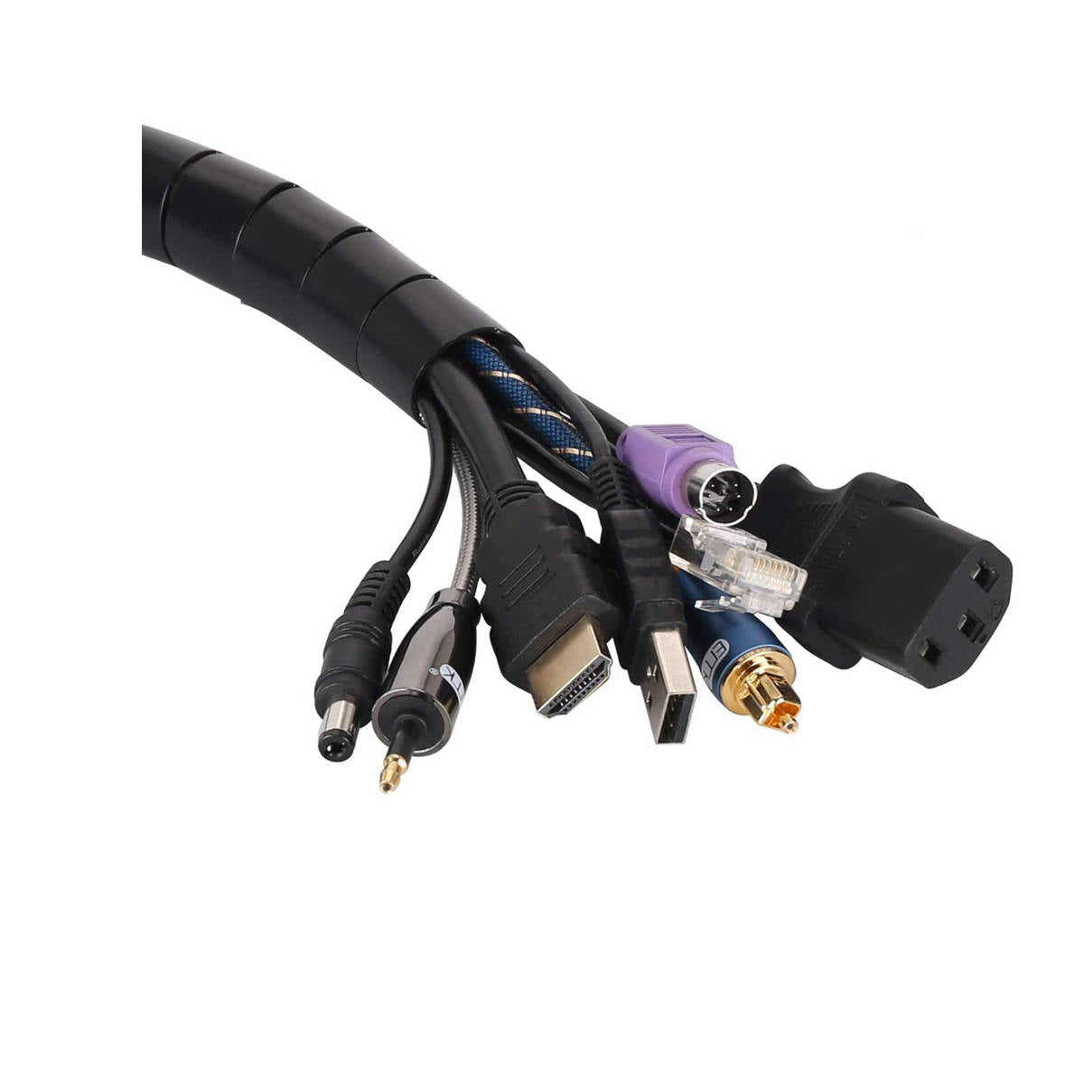 Tubo avvolgicavo spirale colore nero lunghezza 1mt d. 30mm per raccogliere cavi