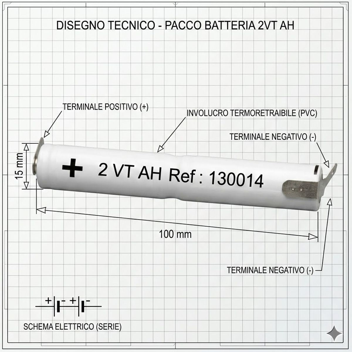 diseno tecnico con misure 15 x 100 batteria emergenza