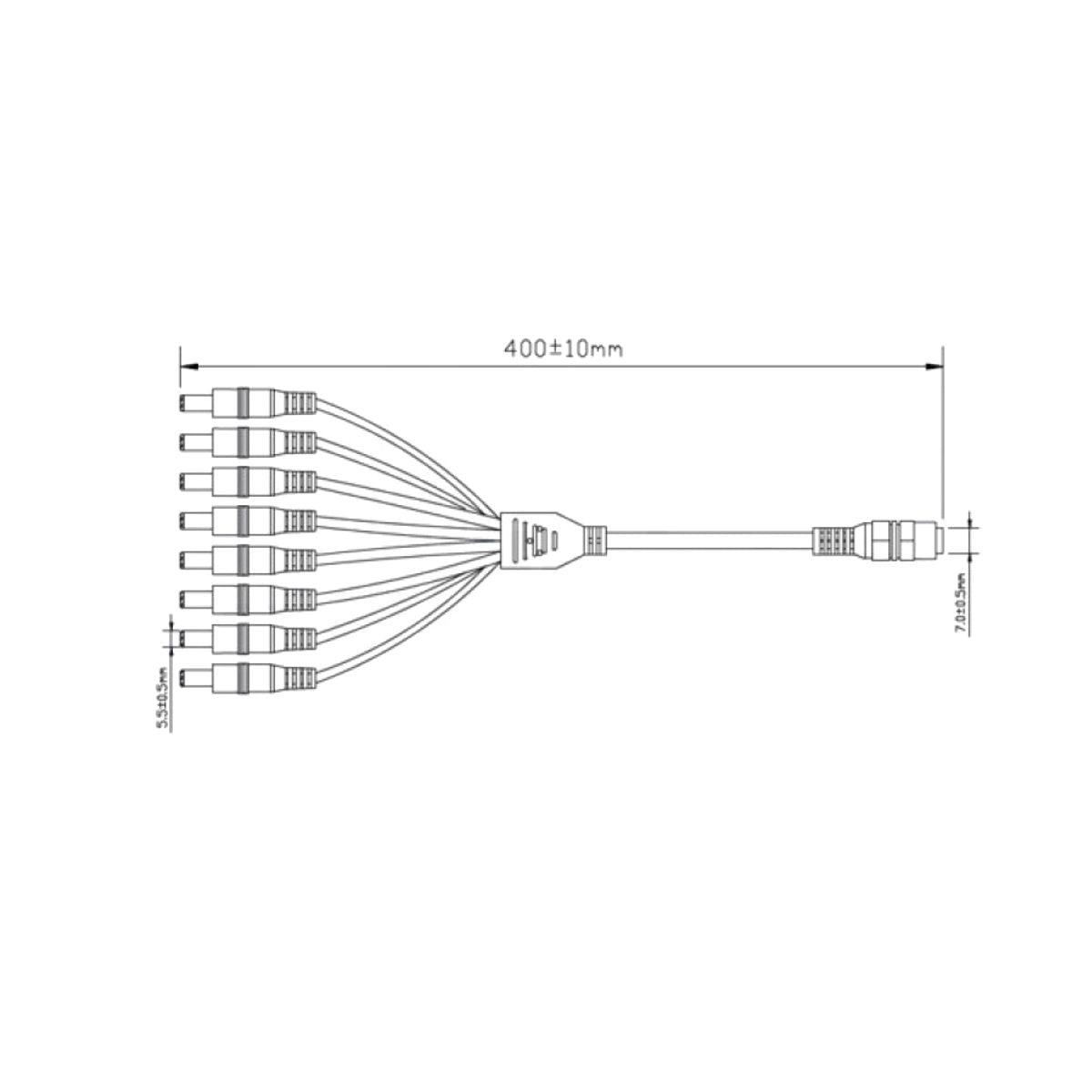 Cavo Splitter di Alimentazione DC 1 Femmina 8 Maschio 5,5-2,1mm 40cm