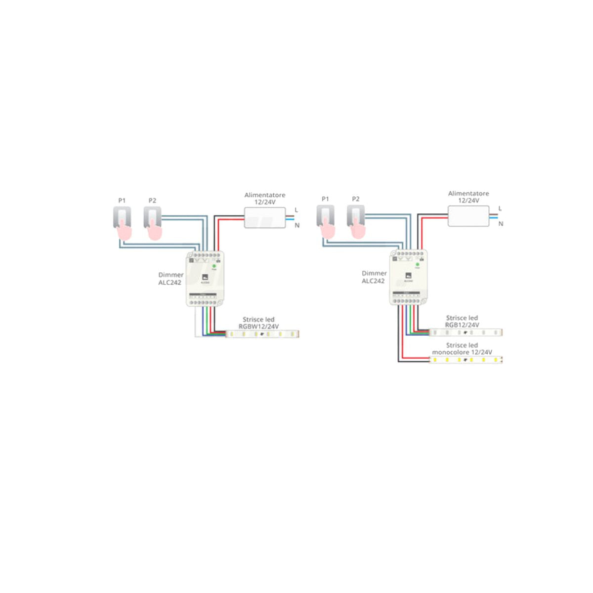 Controller Led RGBW 12/24V 12A max - 3A per canale - 4 canali - Comando con due pulsanti opto isolati