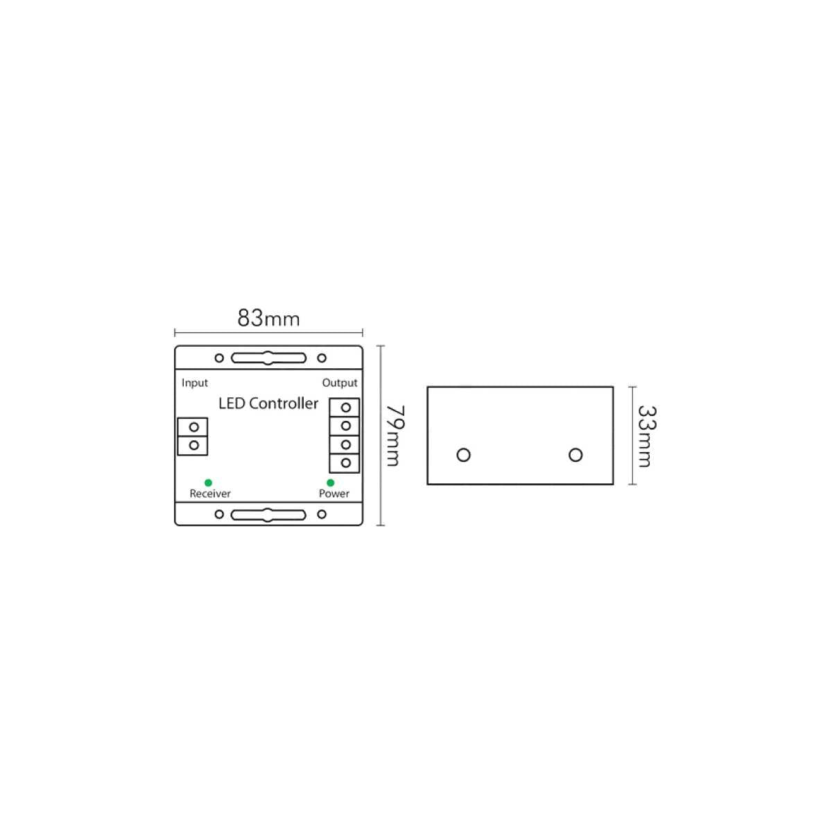 schema e misure Controller RGB 12 V24V 8A per Canale + Telecomando Touch