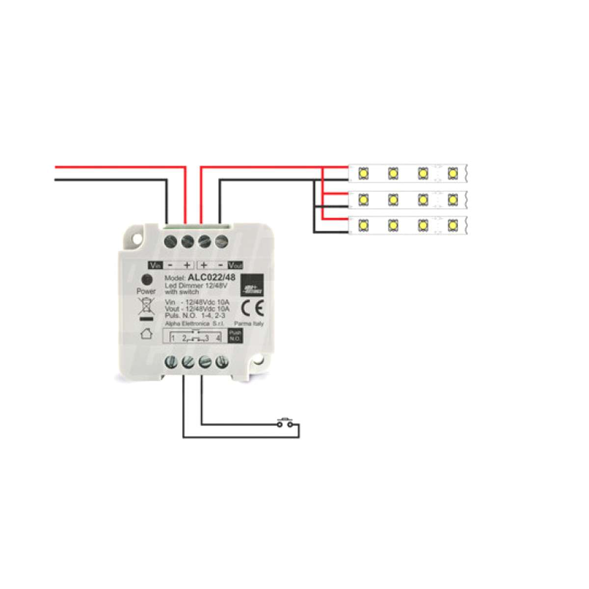 Dimmer per Strisce Led 12/24/48V 10A Comando a Pulsante