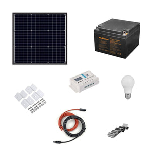 Impianto Fotovoltaico a Isola 50W Kit con Regolatore di Carica Lampadine e Accessori