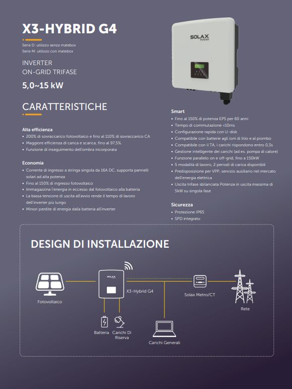 Interter Ibrido 10Kw Fotovoltaico Solax Trifase Dual MPPT+ Sezionatore