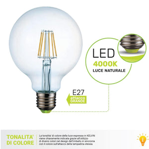 Lampade a Filamento Led Globo E27 12W Luce Naturale 125mm