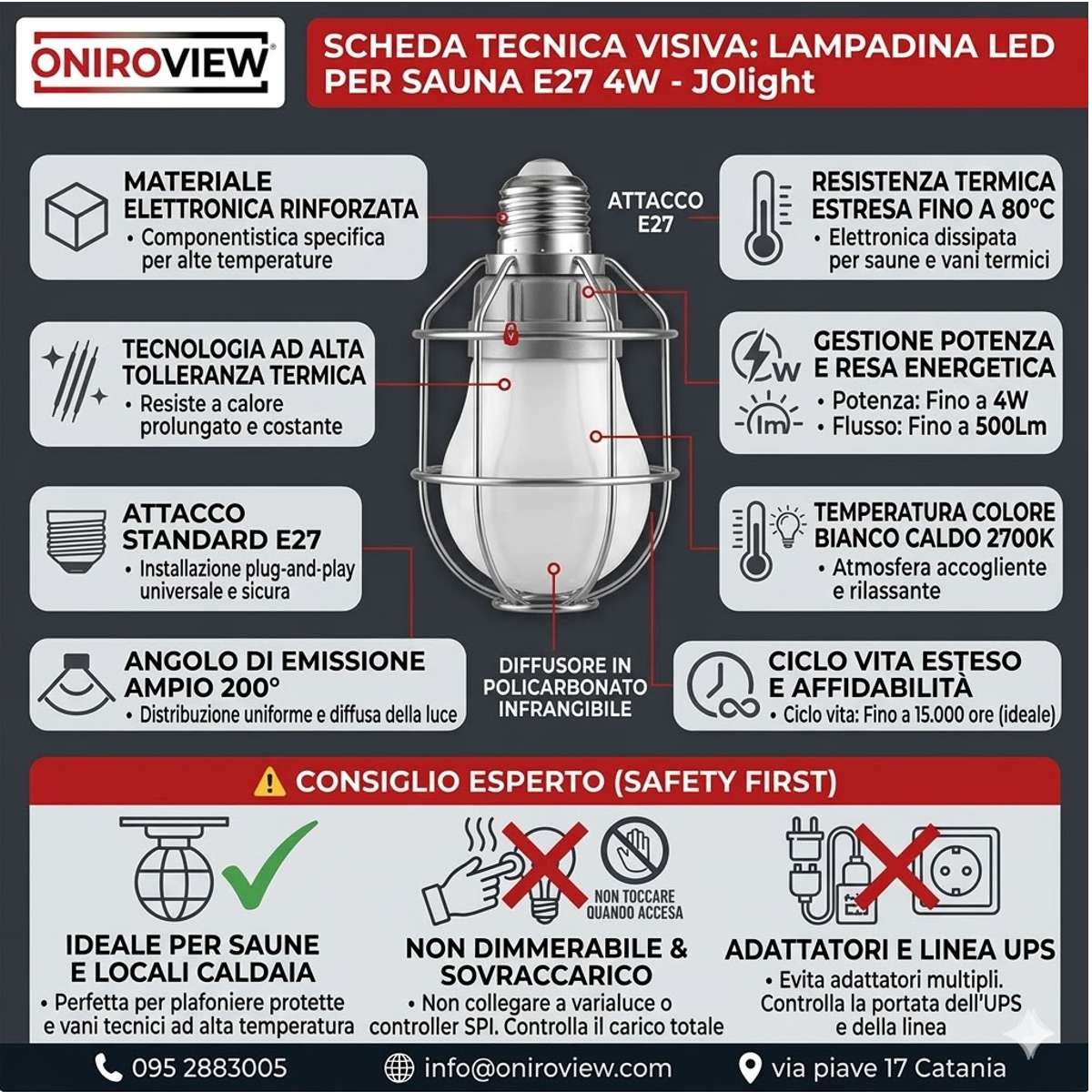 Lampadina Led per Sauna E27 4W 500 Lumen Luce Calda