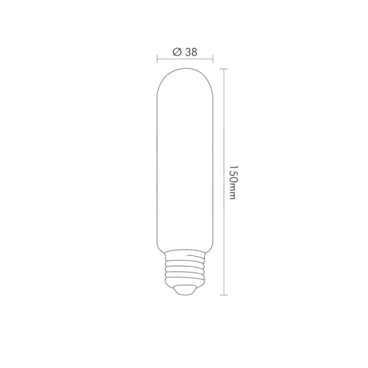 misura Lampadina Tubolare Led E27 Dimmerabile 14W altezza 150mm diametro 38mm 