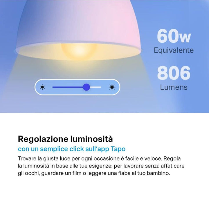 Lampadine Smart Tapo Alexa Compatibili E27 9W 806 Lumen Wi-Fi Bianco caldo