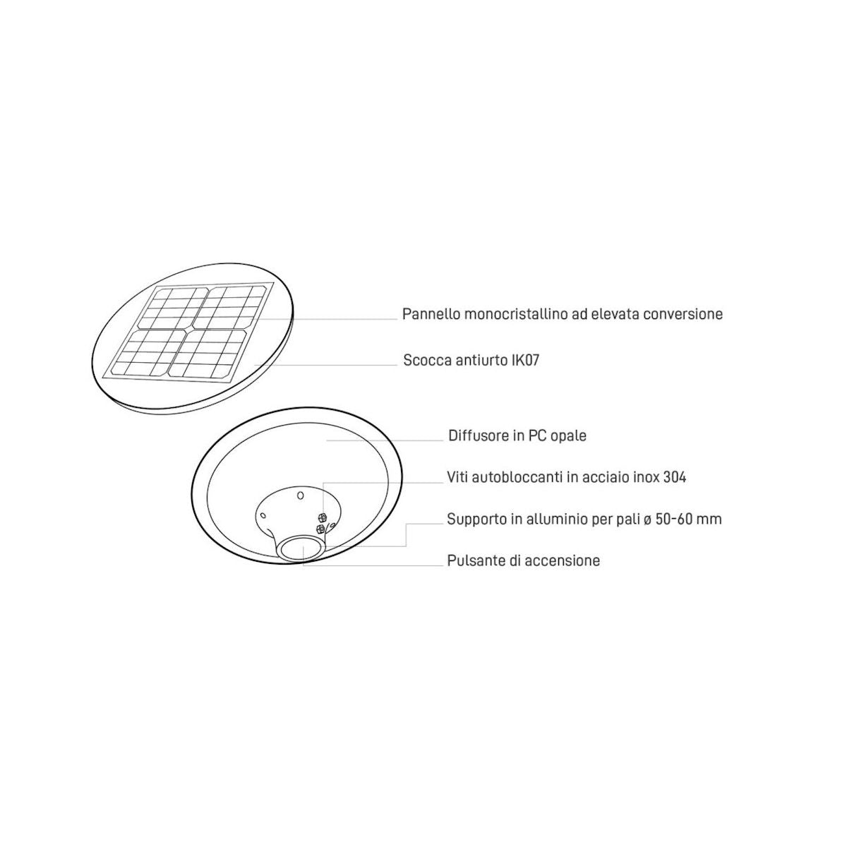 Lampione Solare da Giardino LED CCT 3000K-4000K Testa Palo