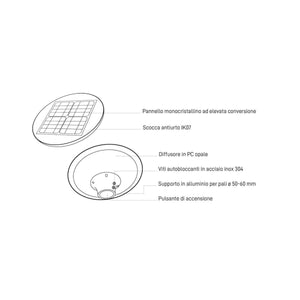 Lampione Solare da Giardino LED CCT 3000K-4000K Testa Palo