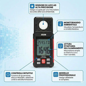 INFOGRAFICA Luxmetro Professionale con Misuratore Umidità e Temperatura