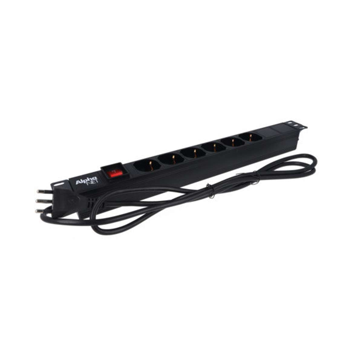 Multiprese Rack 19" 6 Prese Trivalenti Cavo 2mt Spina 16A Nera