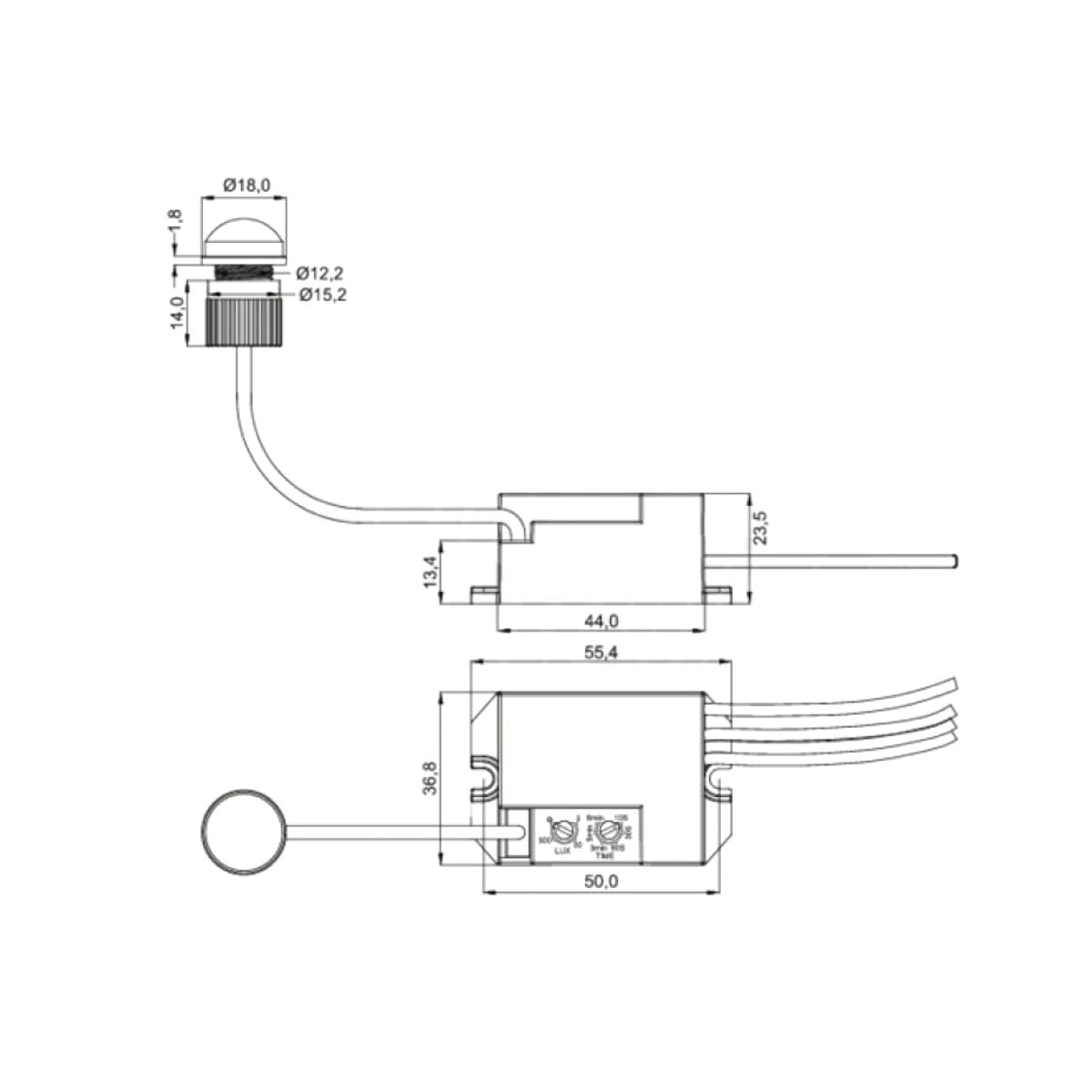 schema con misure sensore pir