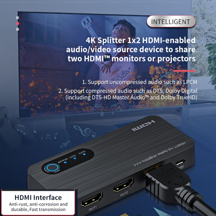 Splitter HDMI 4K 1 Ingresso 2 Uscite 18G HDR 3D con Downscaler