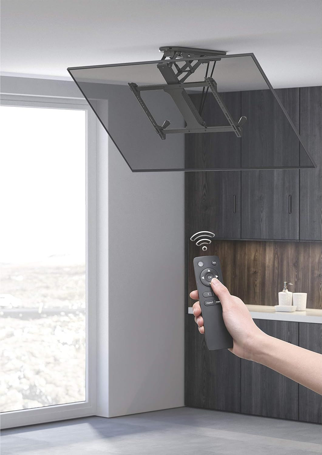 Supporto TV Motorizzato Da Soffitto/Parete - Telecomando, Regolazione 0-85°, Per TV 32-70 Pollici - Foto 9