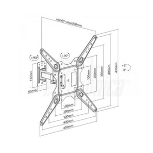 misure Supporto TV Parete Orientabile 23 - 55 Pollici Vesa 400 30kg