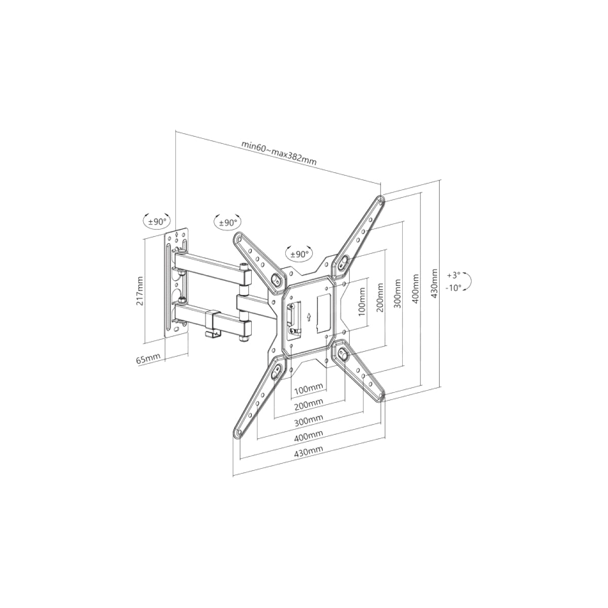 Supporto TV Parete Orientabile 23 - 55 Pollici Vesa 400 Portata 30kg