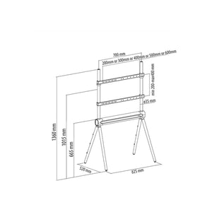 misure Supporto a Pavimento per TV Design 42-80 Pollici Quattropiedi 40 Kg