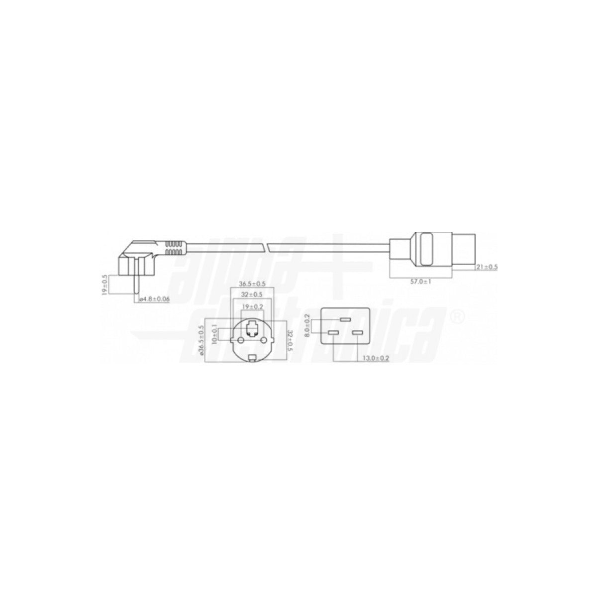 Cavo Alimentazione IEC 320 C19 Spina Schuko 90° 2 m 3×1 mm² Nero per UPS e Rack