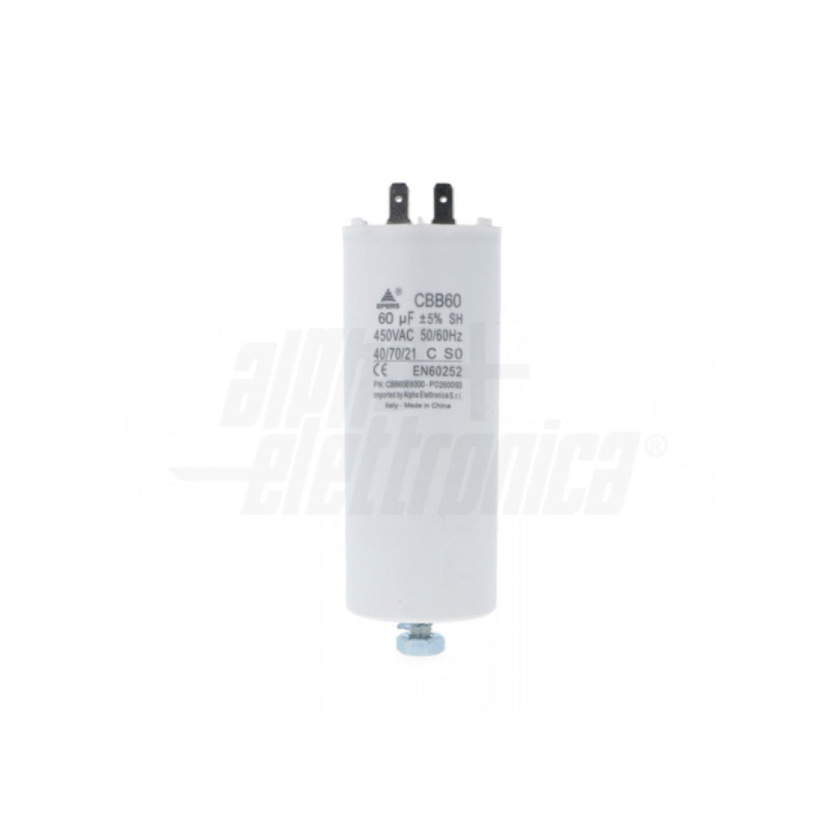 Condensatore 60 µF 450V Faston 6,3 mm Polipropilene per motori