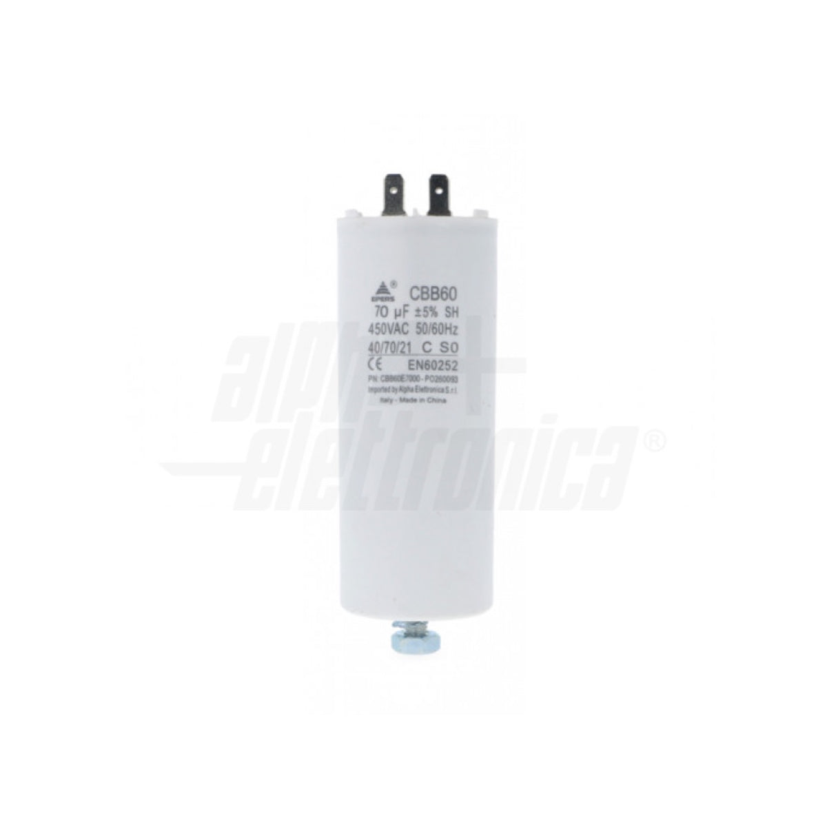 Condensatore 70 µF 450V Faston 6,3 mm Polipropilene per motori