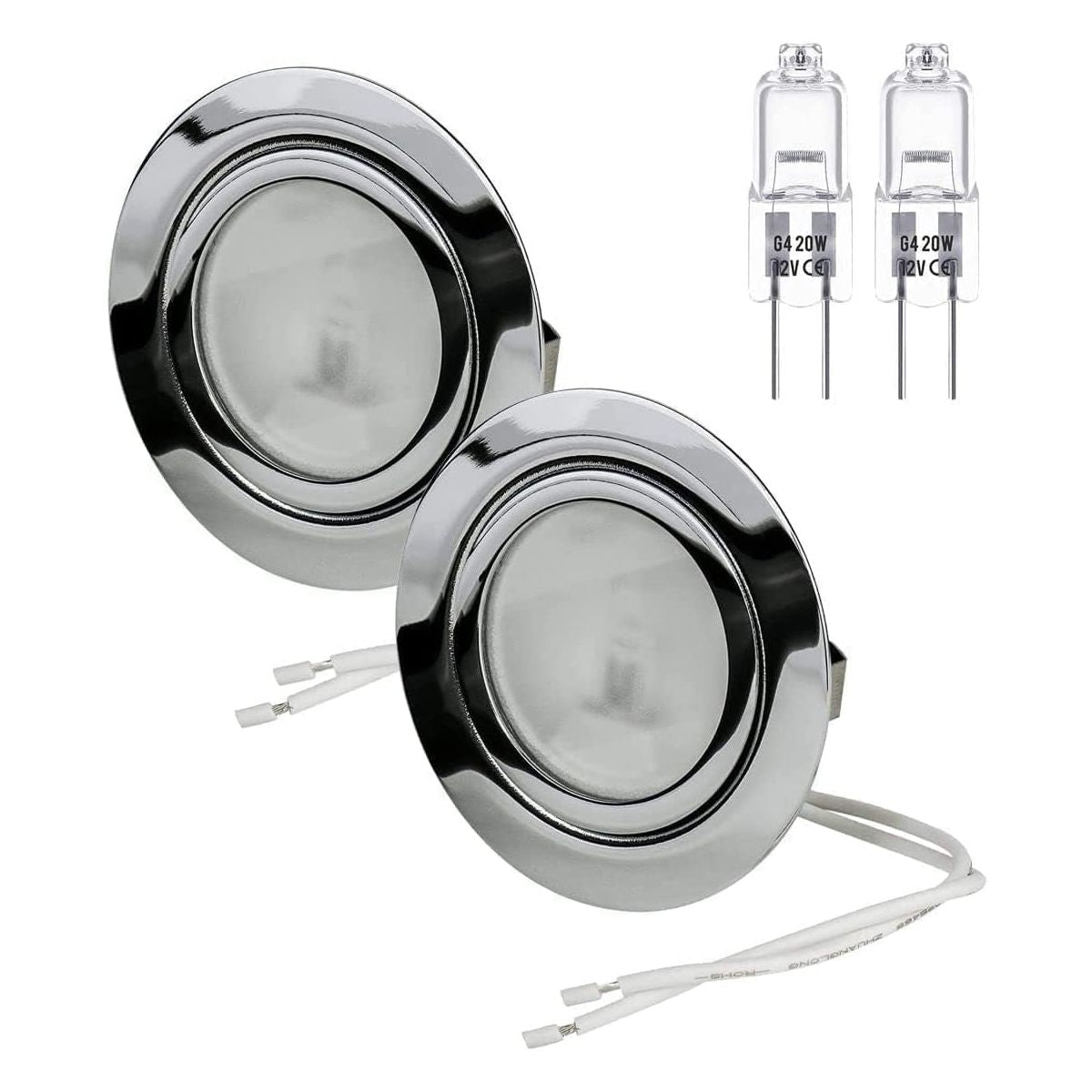 Set di 2 Faretti Alogeni per Cappa Cucina Incasso Cromato Lucido + Lampadine 12V 14W