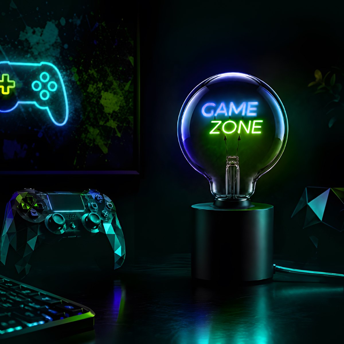Lampadina decorativa LED G125 E27 POPON GAME ZONE in ambiente su portalampada da tavolo