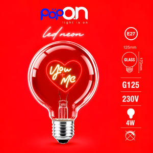 Lampadina decorativa LED G125 E27 POPON YOU+ME scheda con dati E27 G125 230V 4W
