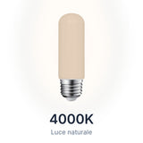 Lampadina LED tubolare E27 10W 4000K luce naturale, vetro bianco