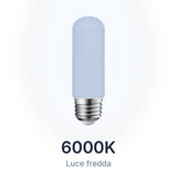 Lampadina LED tubolare E27 10W 6000K luce fredda, vetro bianco