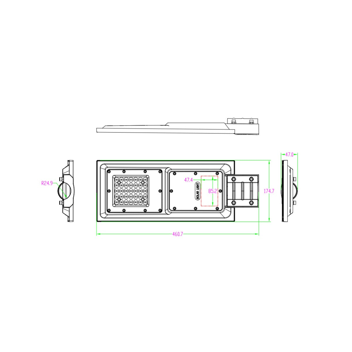 disegno tecnico con misure Lampione Stradale Solare 