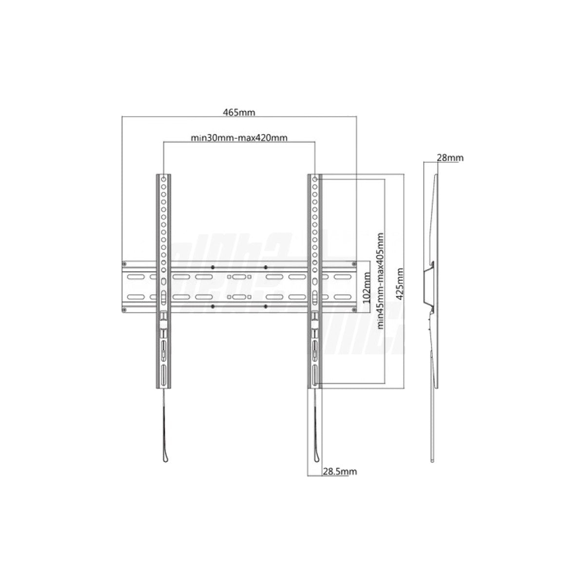 Supporto TV slim fisso - disegno tecnico con dimensioni